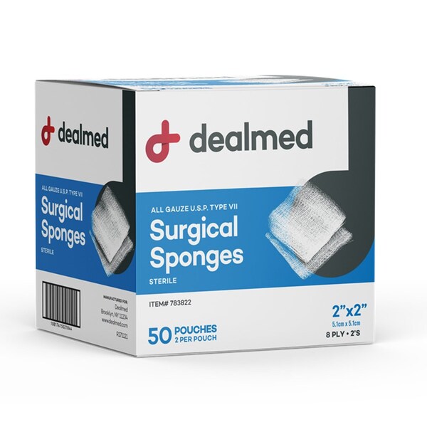 Dealmed Gauze Sponge Woven Sterile 2" X 2" 8-Ply 2'S, 50/Bx, 30/Cs, 1500PK 783822 - main